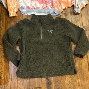 PINK Victoria's Secret Olive Green Sherpa Pullover